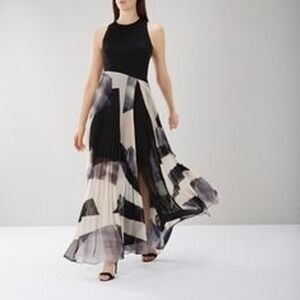 Coast Black Geometric Print Pleated Maxi Dress Women Size 6‎